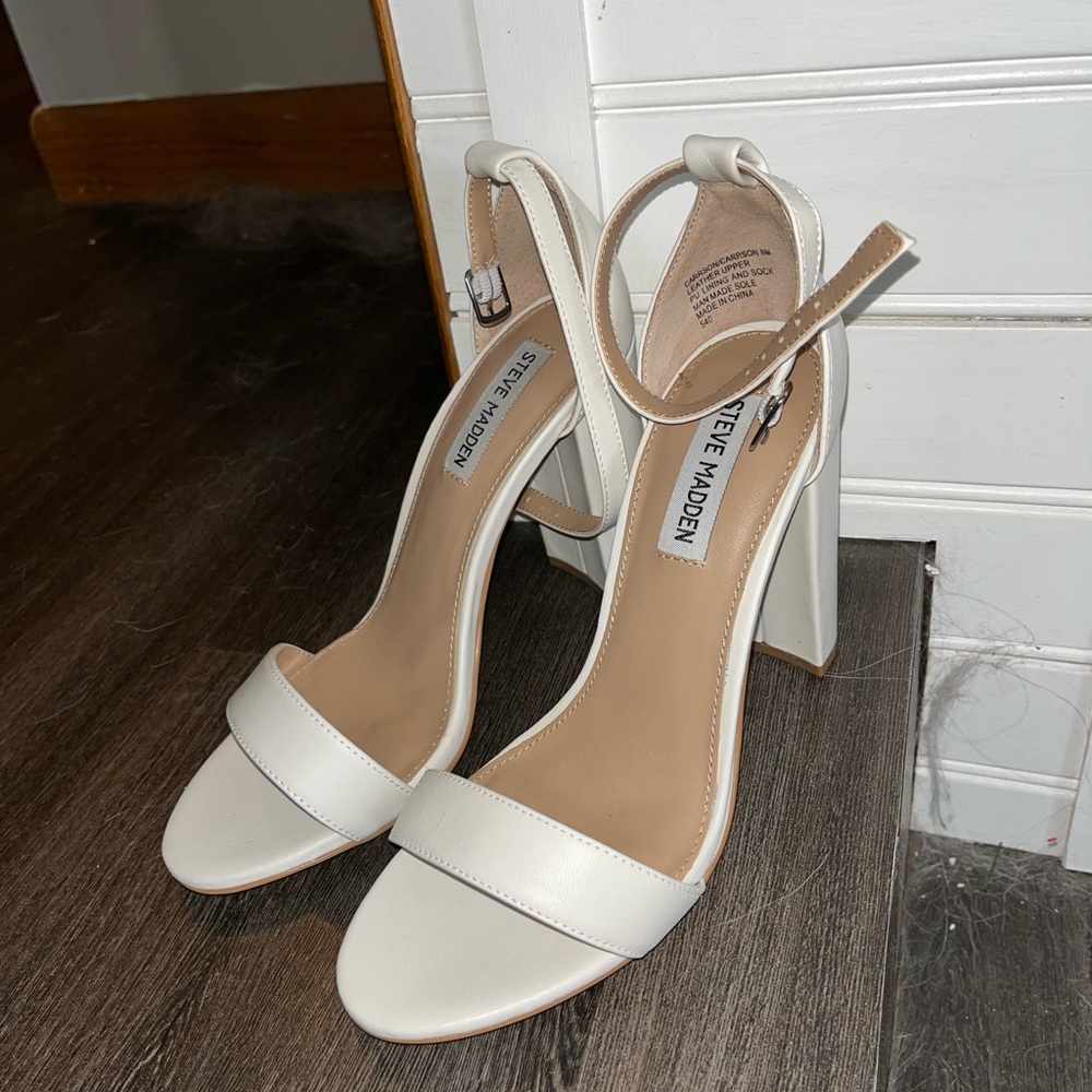 Steve Madden White Block Heel Sandals